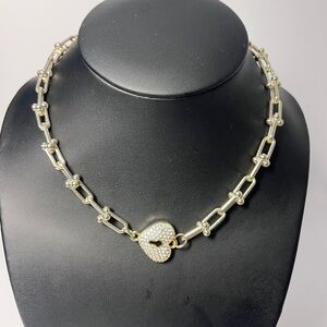 Gold Filled Pave Lock and Tiffany Style Necklace